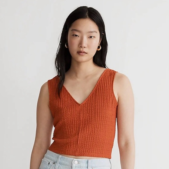 Madewell Tops - Madewell Double V-Neck Sleeveless Crop Tank Top in Copperwashed Orange sz Small